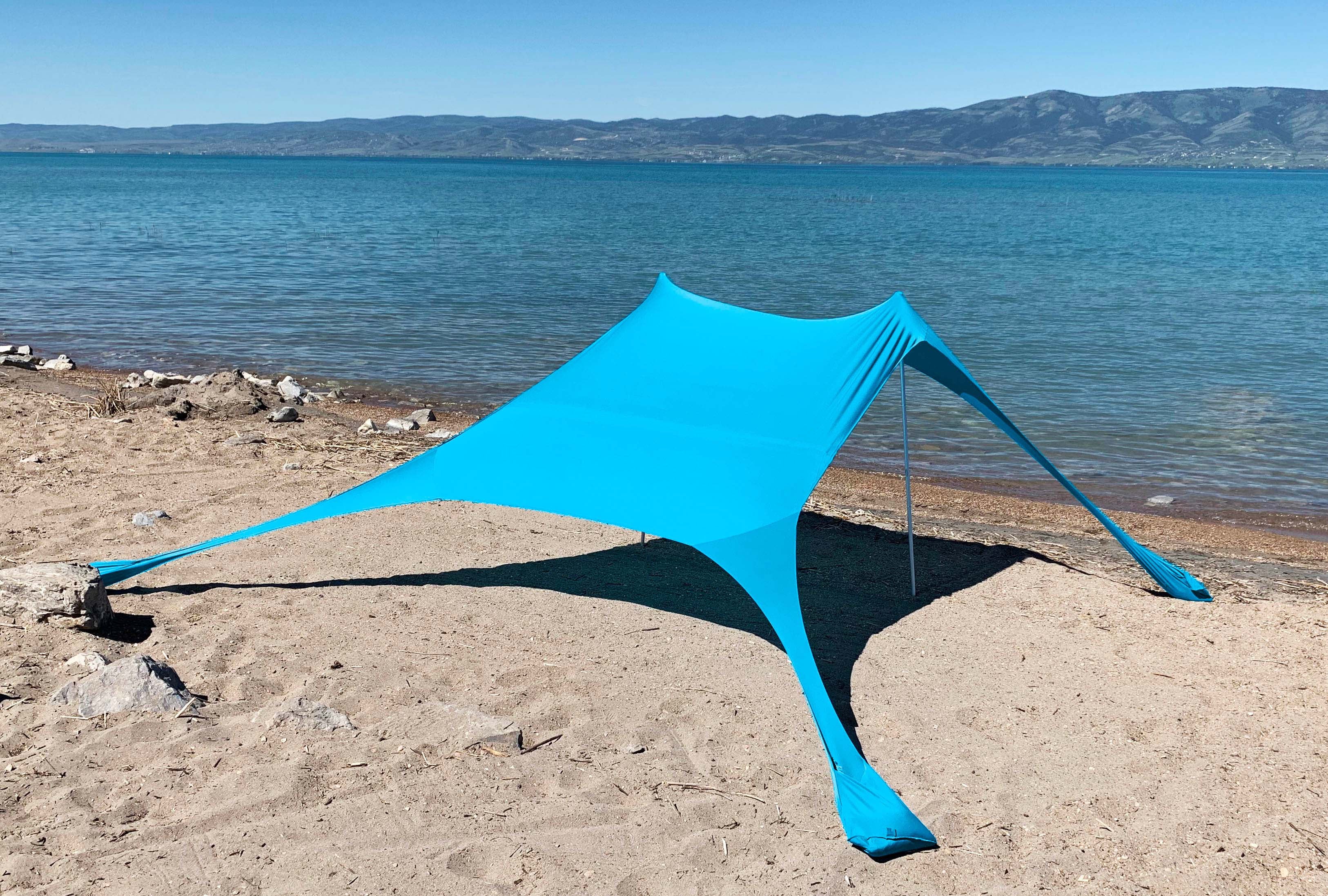 SkyBed Sun Shelter Beach Shade Canopy， Hawaiian Blue， Large， UPF 50+， Durable， Lightweight， 2-Pole