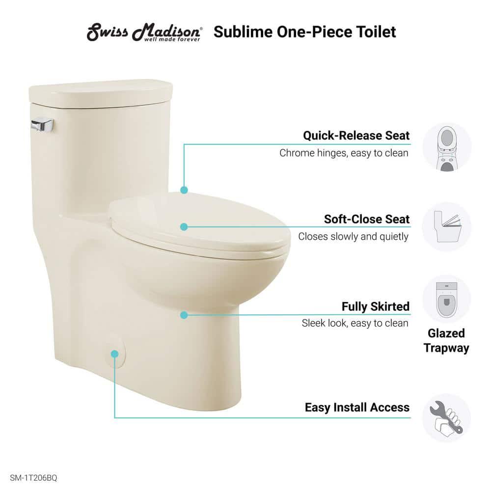 Swiss Madison Sublime 1piece 128 GPF Left Side Single Flush Handle Elongated Toilet in Bisque with Seat Included