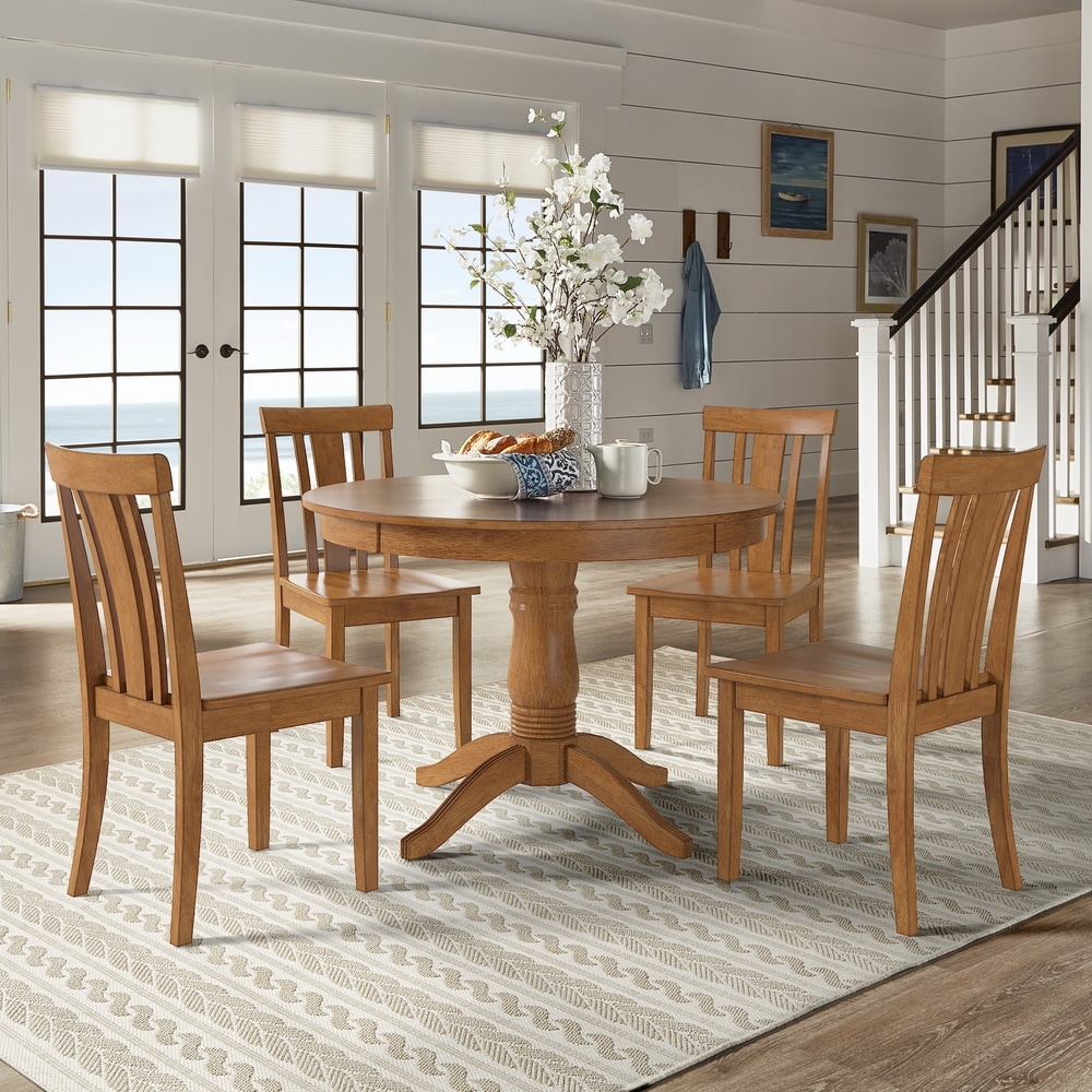 Wilmington II Round Pedestal Base Oak Finish 5 Piece Dining Set by iNSPIRE Q Classic