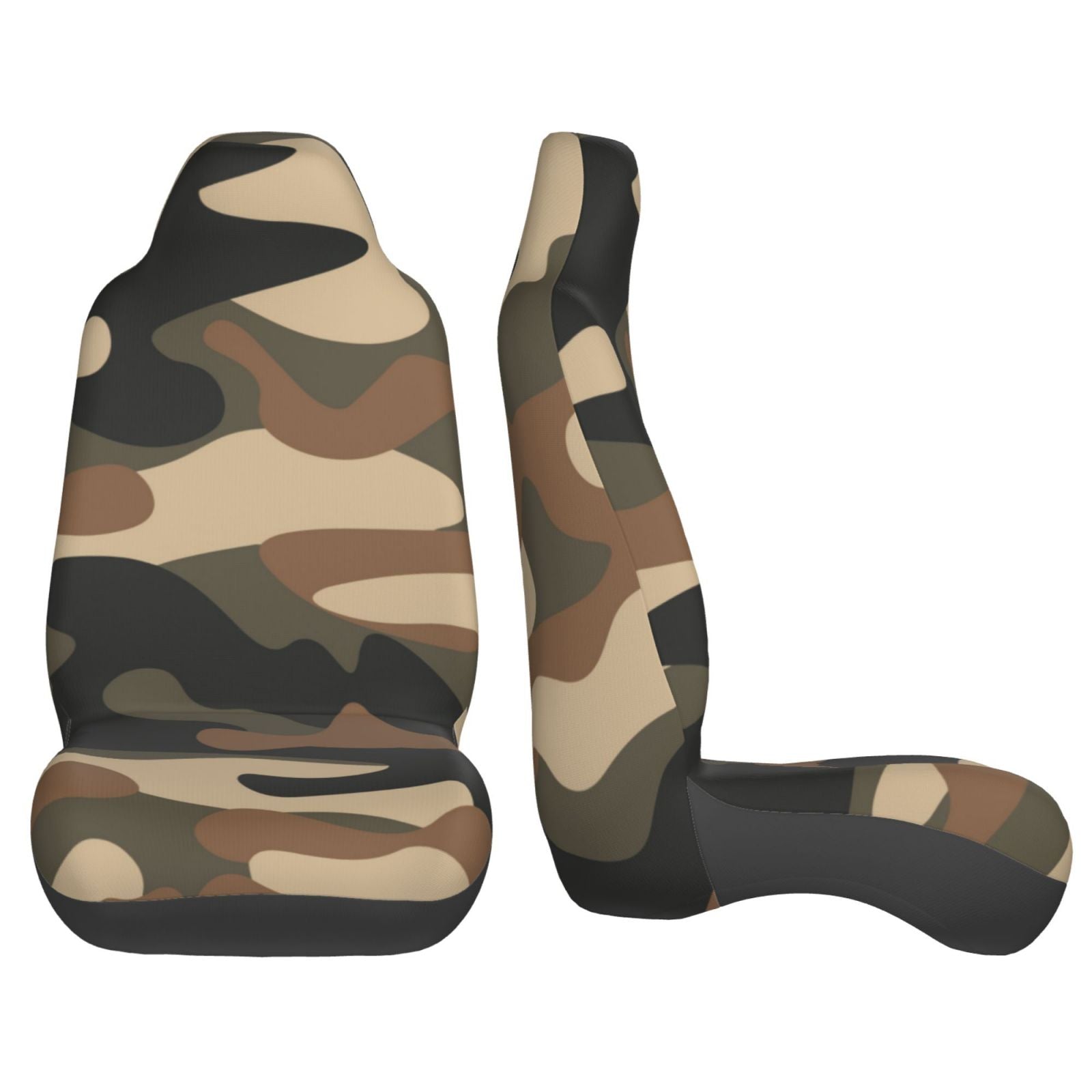 LNWH Car Seat Covers， Brown Camouflage Car Interior Seat Covers - Universal Fit Most Cars， SUV， Trucks， 2pcs Car Seat Protectors