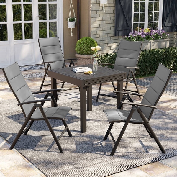 3/5/7 Pieces Patio Dining Set，Aluminum Expandable Table，Folding Padded Adjustable Chair