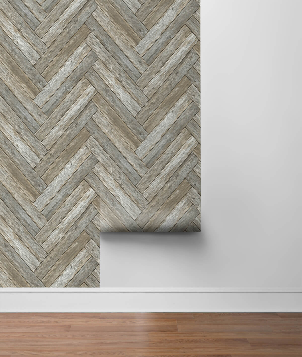 Chevron Wood Peel-and-Stick Wallpaper in Taupe and Beige