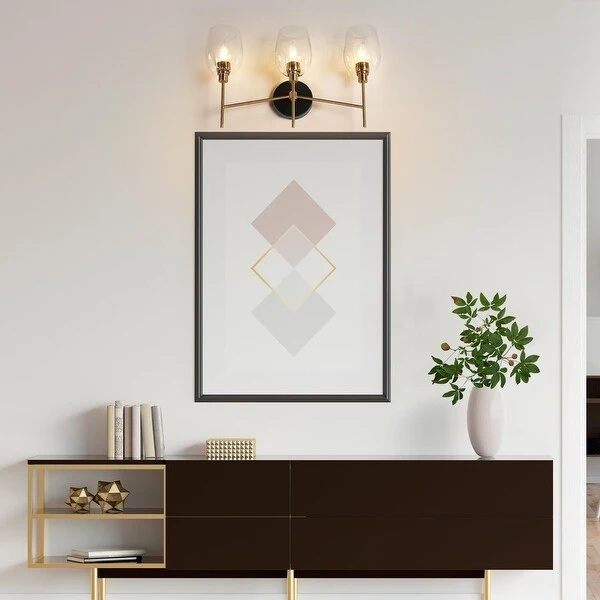 Denan Modern Glam Gold 3-Lights Bathroom Vanity Lights Wall Sconces with Textured Glass - L 20