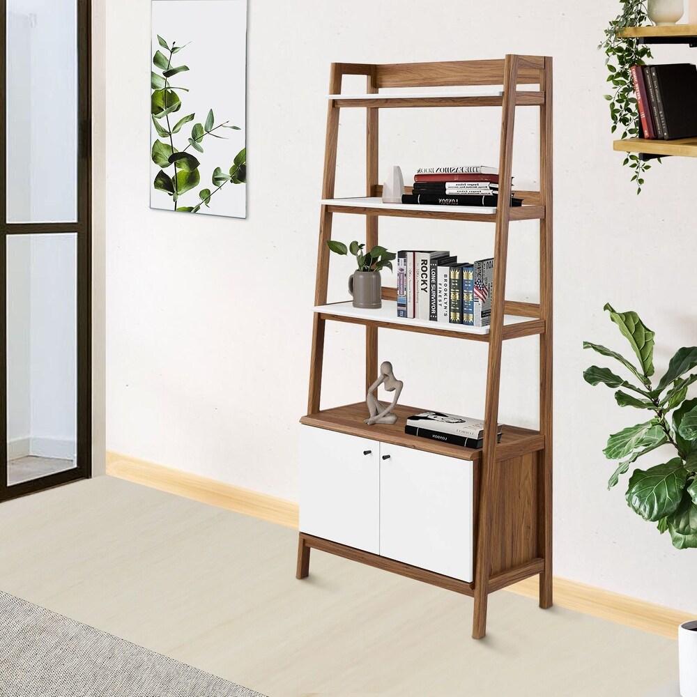 Balsam 5 Shelf Ladder Two tone Wooden Bookcase with Storage Cabinet