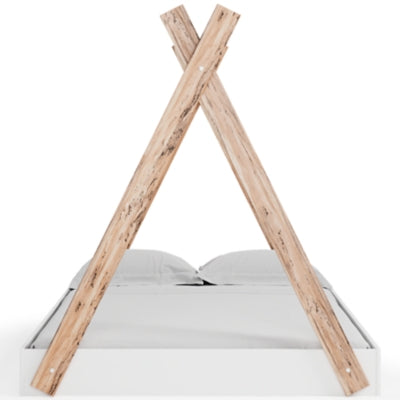 Signature Design by Ashley Piperton Contemporary Youth Tent Bed Frame, Full, Natural Wood & White