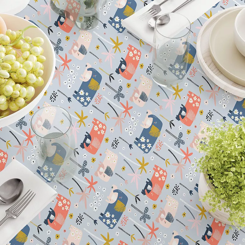 Rectangular Tablecloth， 100% Cotton， 52x104， Elephants and Palm Trees