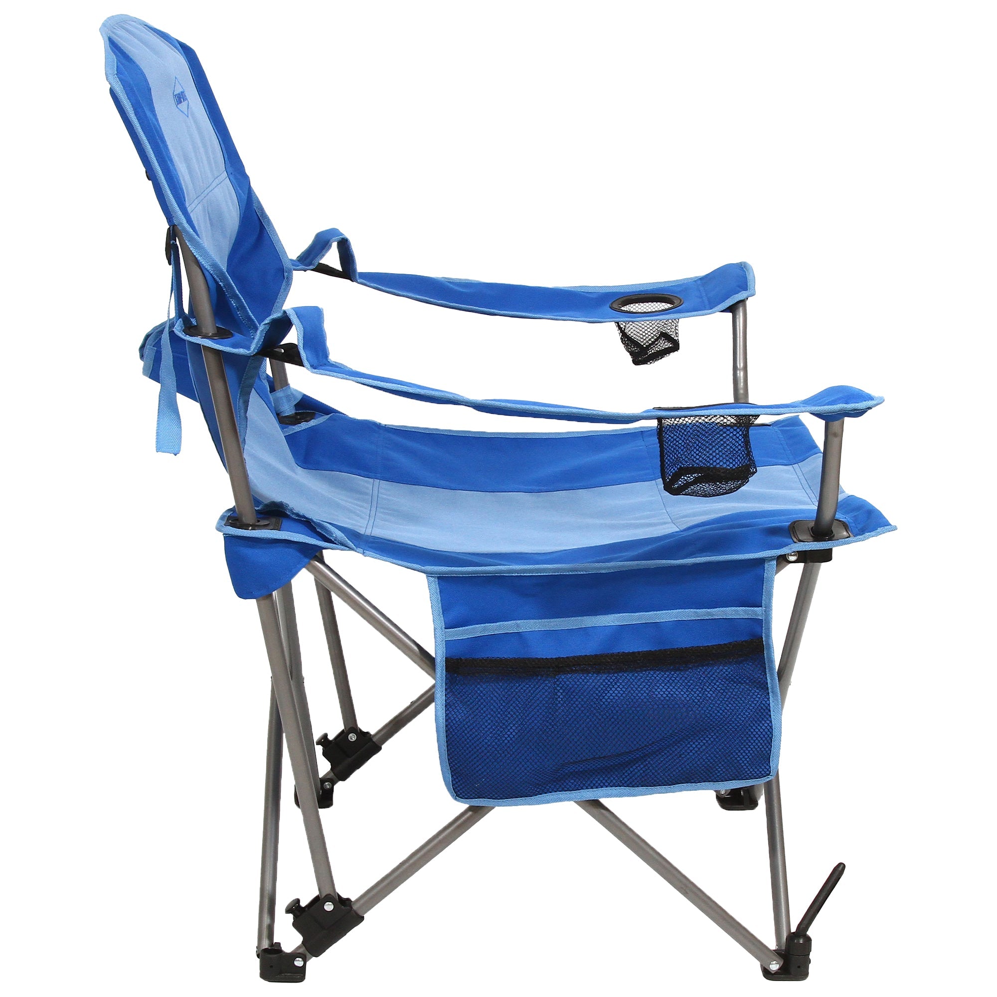 Kamp Rite Folding Camp Chair w/ 2 Cupholders, Detachable Footrest & Bag, Blue