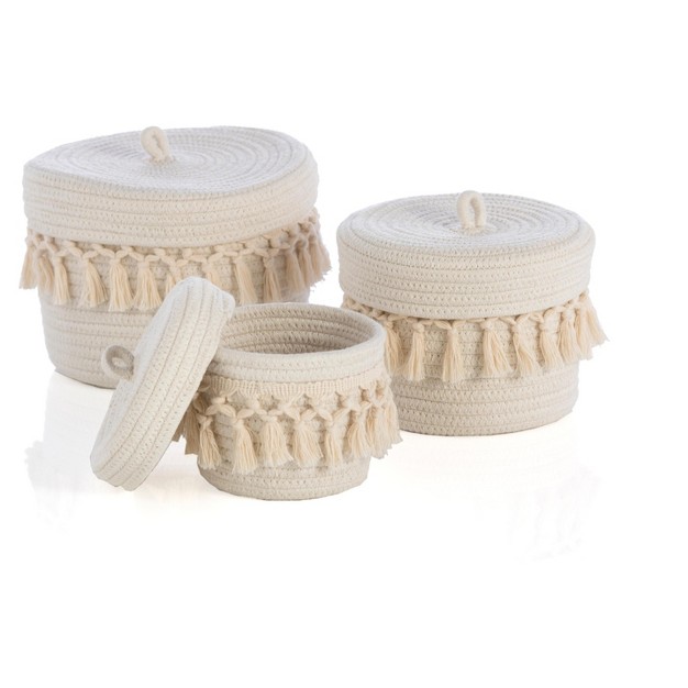 Assorted Set Of 3 Round Dharma Organizer Baskets Off white Shiraleah