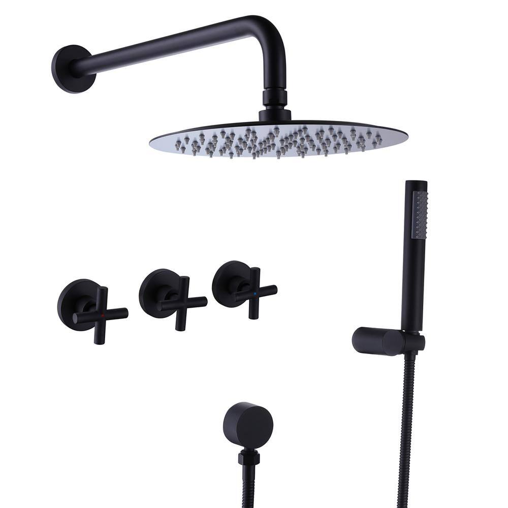 matrix decor 1-Spray Round Wall Bar Shower Kit with Hand Shower in Matte Black MD-RCS81010MB