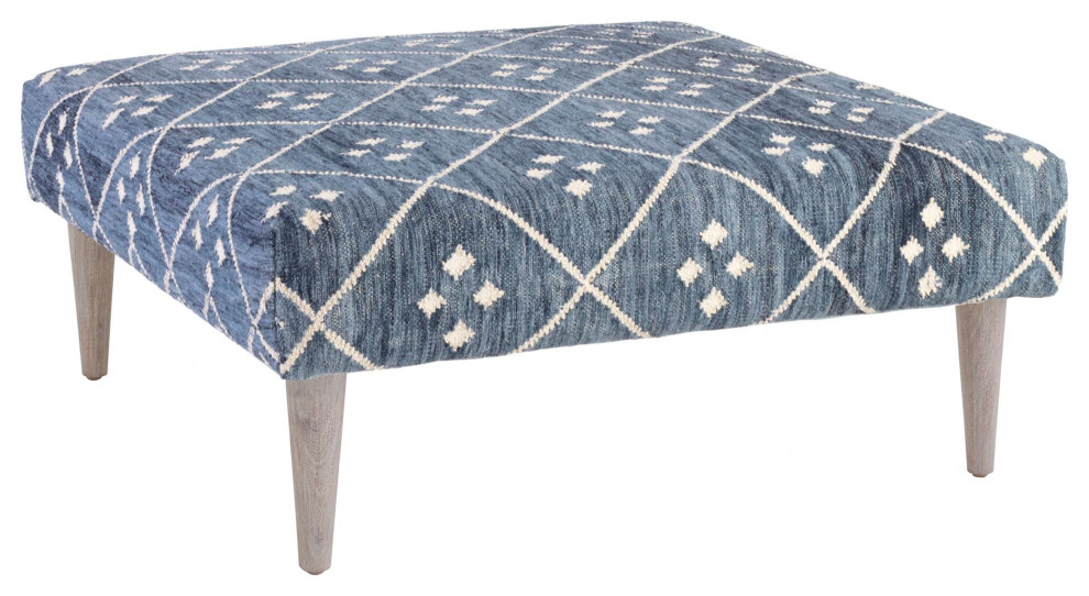 Kota Indigo Tapered Cerused Oak Leg Rug Ottoman   Midcentury   Footstools And Ottomans   by Annie Selke  Houzz