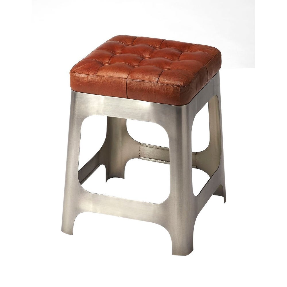 Offex Modern Iron and Leather Square Counter Stool - Multicolor - N/A