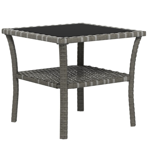 Outsunny 2 tier Design Patio Wicker Coffee Table Aluminum Glass Top Side Table