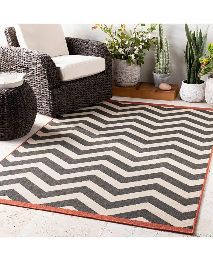 Surya Alfresco ALF-9646 Black 7'3 Round Area Rug Indoor Outdoor