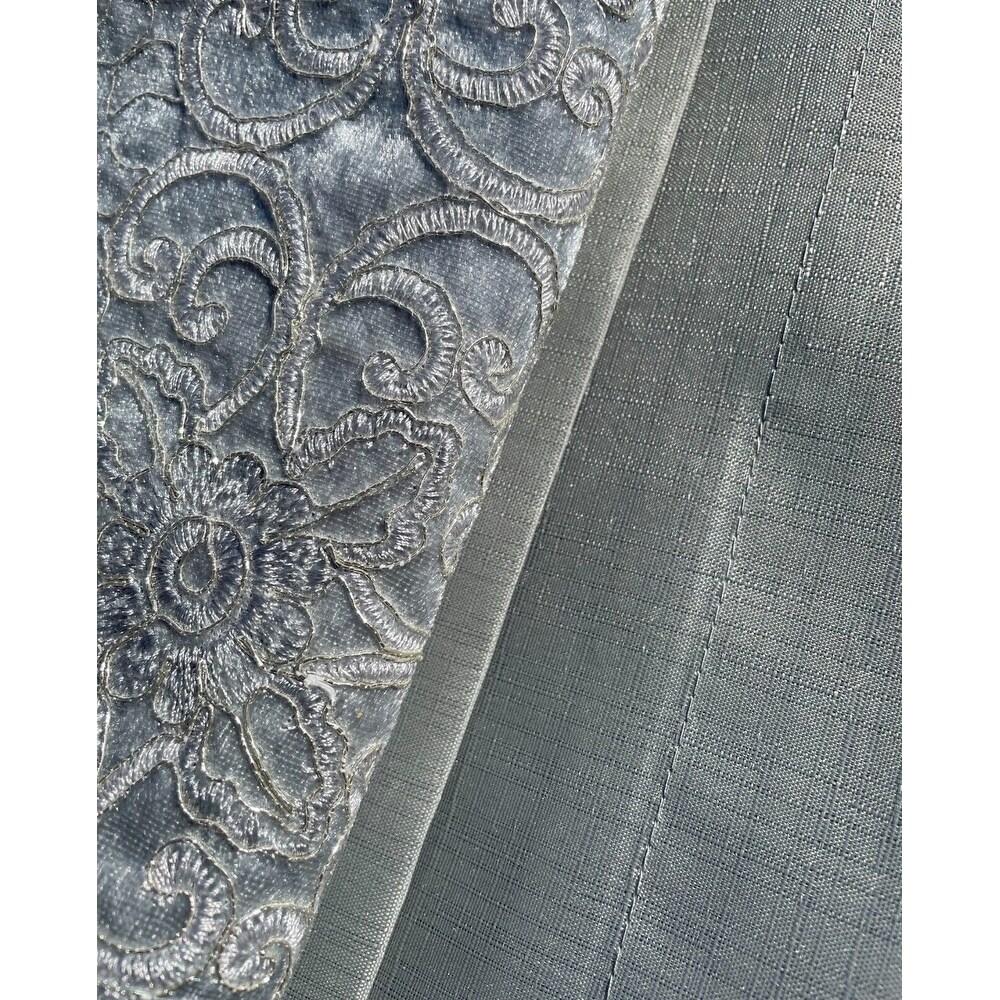 Gray Embroidery Kitchen Curtain 3PC Set Swag and 34 inches Long Tiers Set   55\