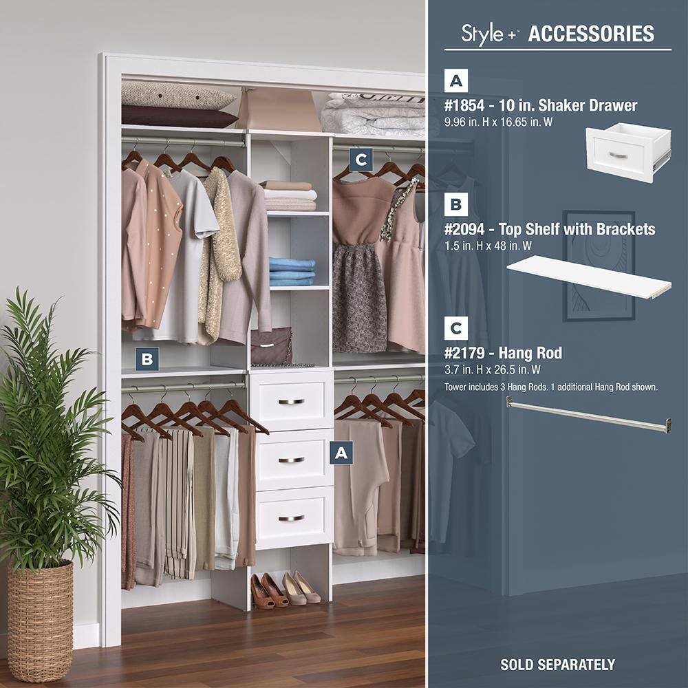 ClosetMaid Style+ 72 in. W - 113 in. W White Narrow Wood Closet System 4358