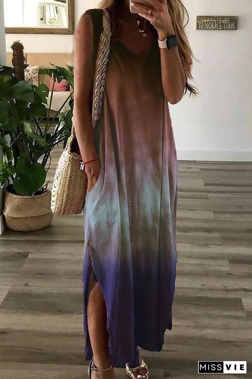 Gradient Tie-dye Sleeveless Long Maxi Dress (5 Colors) P12181