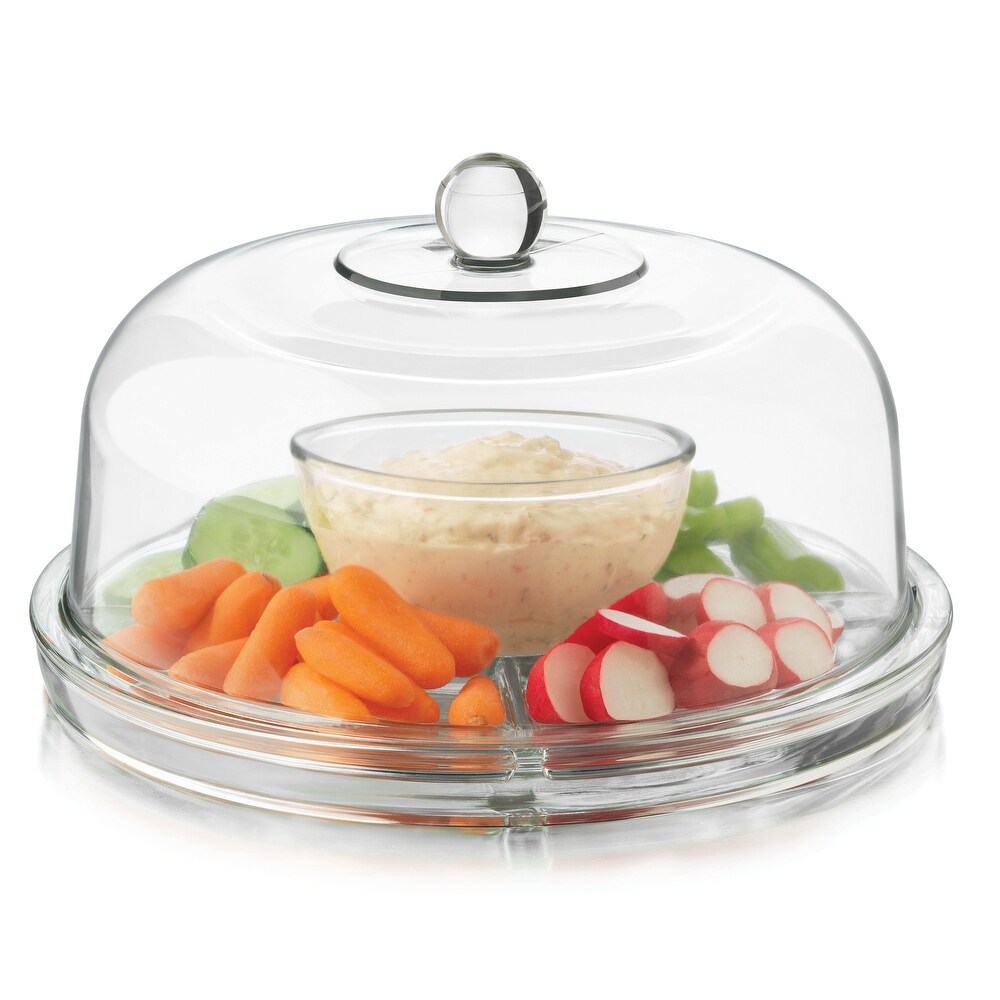 Libbey Selene 6 in 1 Multiuse Glass Server  Punch Bowl  Chip and Dip Bowl  Cake Stand