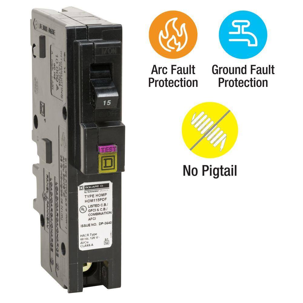 Square D Homeline 15 Amp Single-Pole Plug-On Neutral Dual Function (CAFCI and GFCI) Circuit Breaker HOM115PDFC