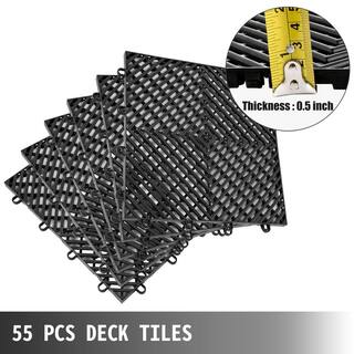 VEVOR 12 in. x 12 in. x 0.5 in. Outdoor Interlocking Tiles Composite Rubber Deck Tiles for Pool Deck Patio in Black (55-Packs) DJHZX55PBK0000001V0