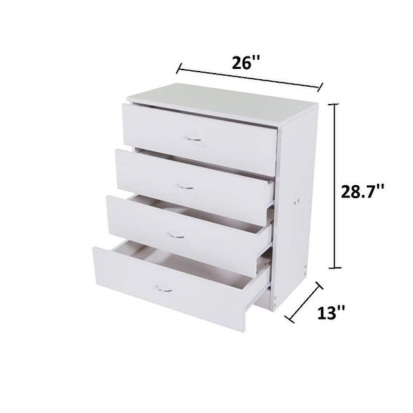 4 Drawer Chest Dresser Wooden Storage Dresser Cabinet for Closet， Unit for Bedroom， Living Room and Hallway (4-White) - - 37668273