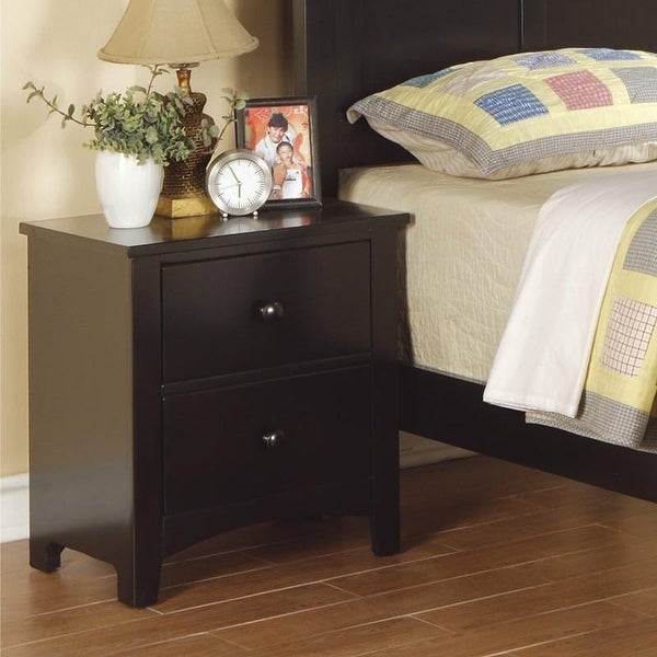 Black Finish Nightstand 2-Drawers Pine Veneer MDF Wooden 1pc Modern Nightstand - - 35624196