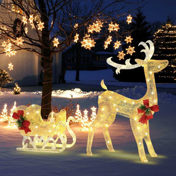 Costway 69342851 Christmas Reindeer Sleigh Decorat...