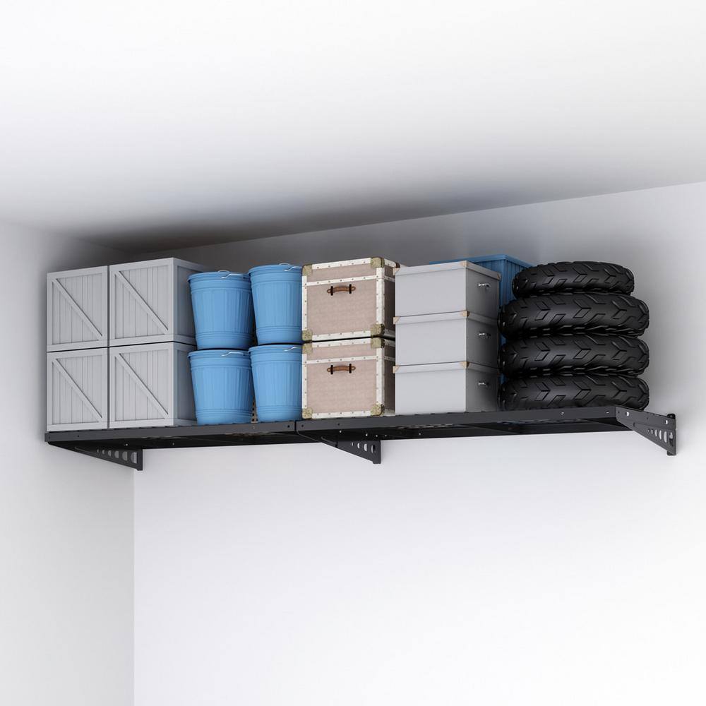 FLEXIMOUNTS 24 in. x 48 in. Heavy Duty Wall Shelf with Brackets in Black BR24B-E