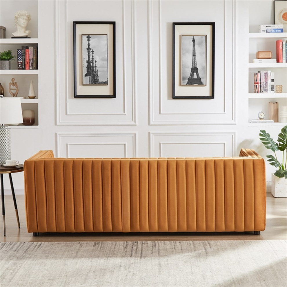 Sier Mid Century Modern Luxury Velvet Sofa Couch in Cognac   Contemporary   Sofas   by Homesquare  Houzz