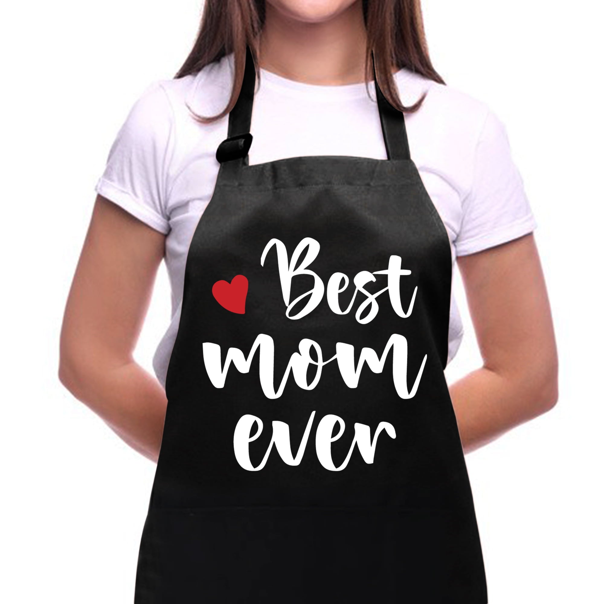 Best Mom Ever Apron，Cooking Apron for Women with 3 Pockets，Grill BBQ Chef Kitchen Apron，Gift for Mother Mom Wife Grandma，Black