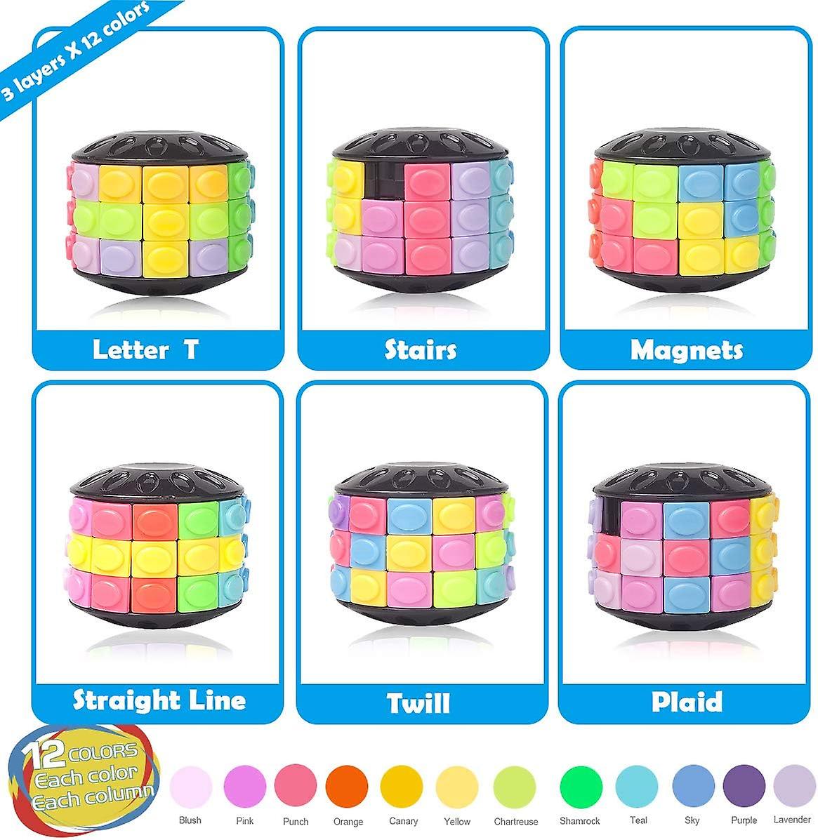 Fidget Toy，magic Cube Puzzle，brain Teasers For Adults，cylinder Rotateandslide Logic Restless Hand Game，trick Puzzle，gift For Kids Child(12 Colors X 3 La