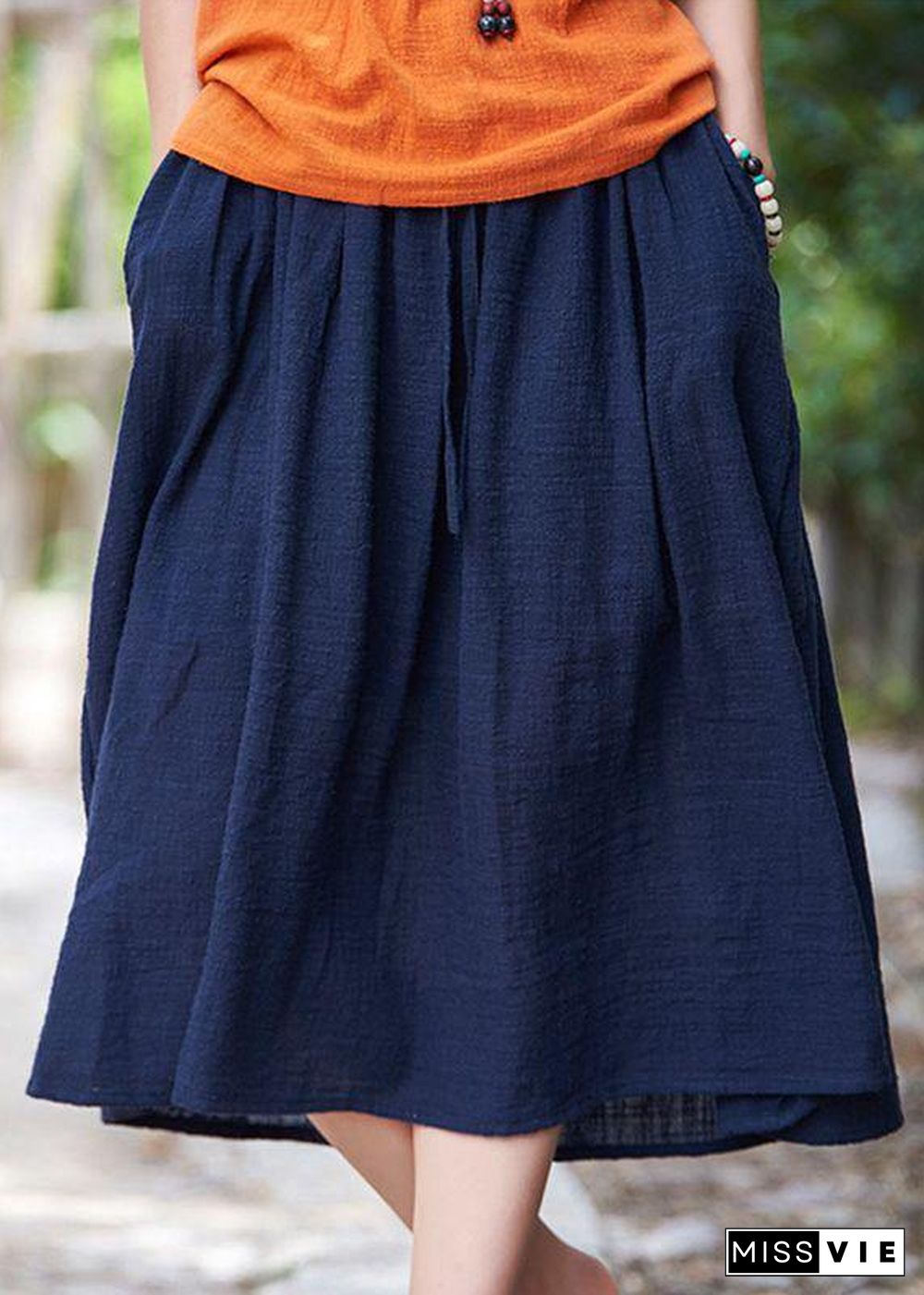 Retro Cotton And Hemp Baggy Thin tight Waist Skirt