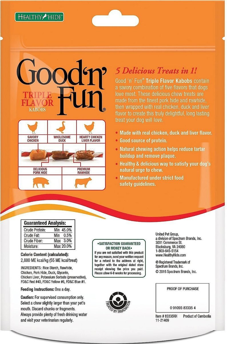 Good 'n' Fun Triple Flavor Kabobs Chicken， Duck and Liver Dog Chews