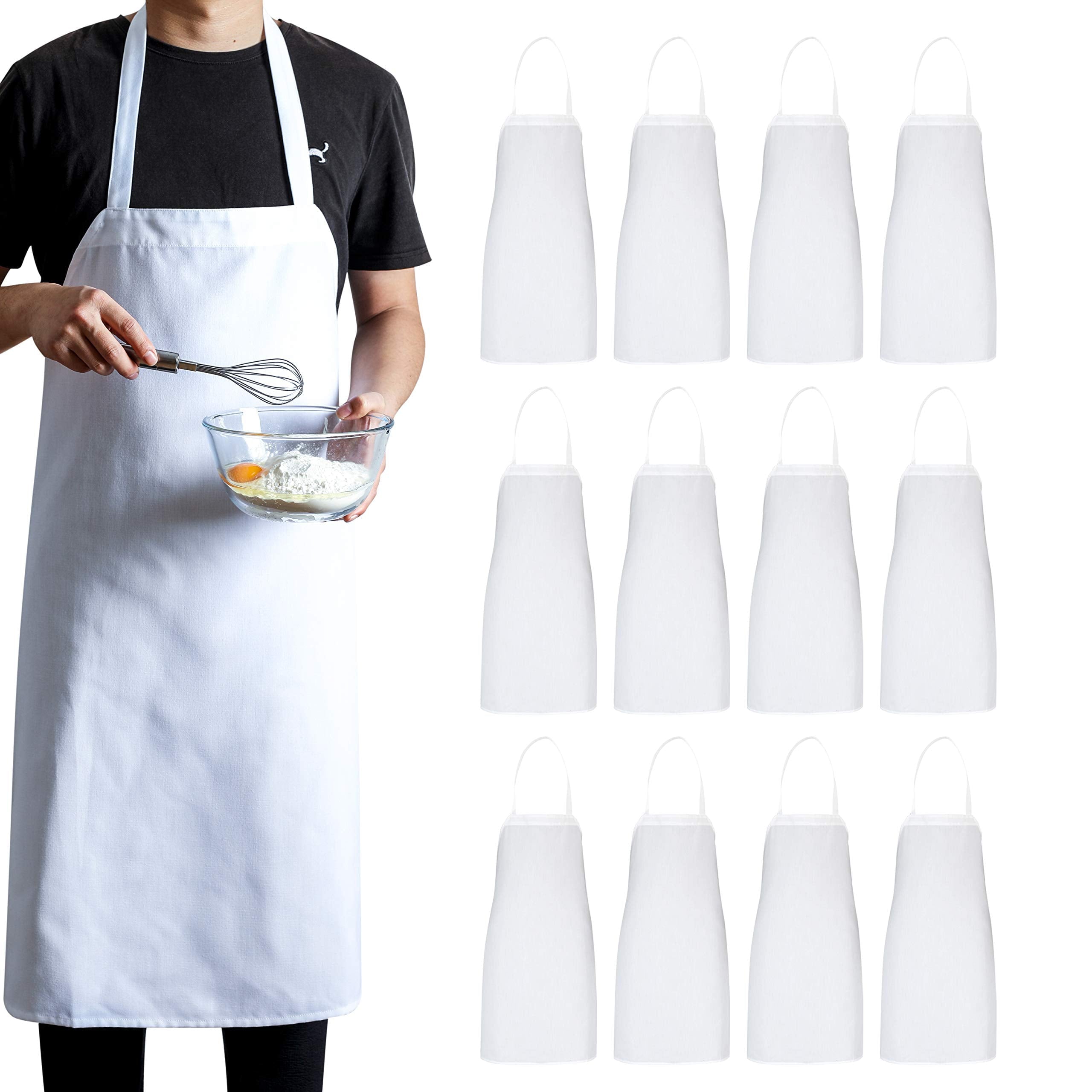 Kitchen Bib Aprons (White 30X34)， 12 Pack Professional Aprons