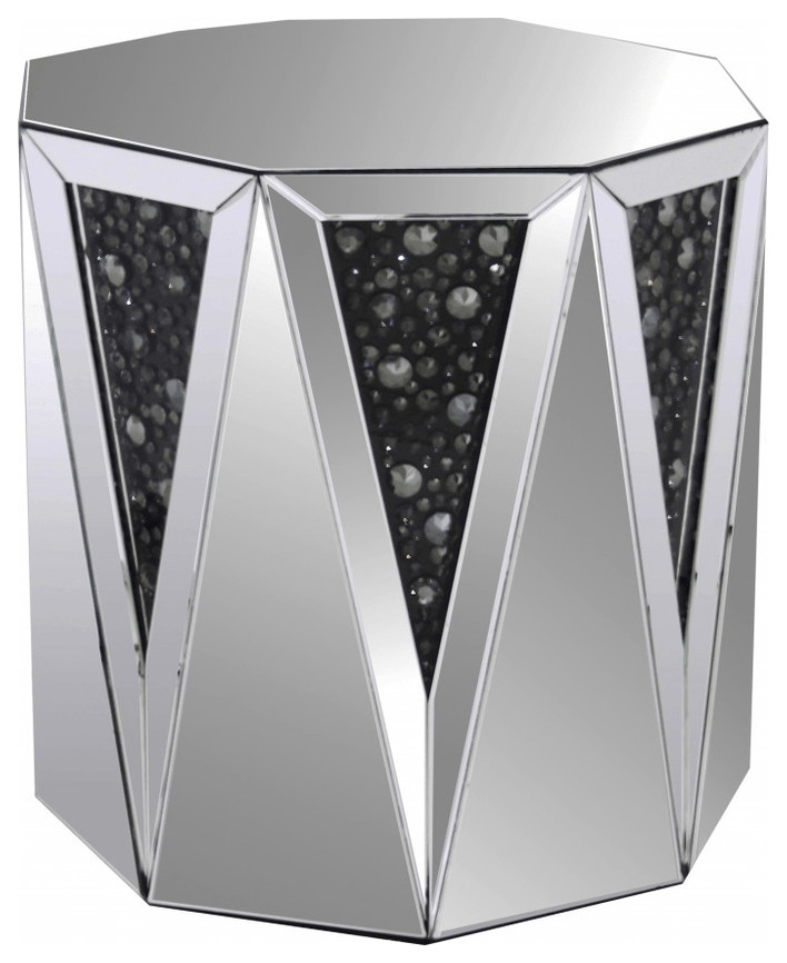 24 quotSilver And Faux Crystals Octagon Mirrored End Table   Contemporary   Side Tables And End Tables   by HomeRoots  Houzz