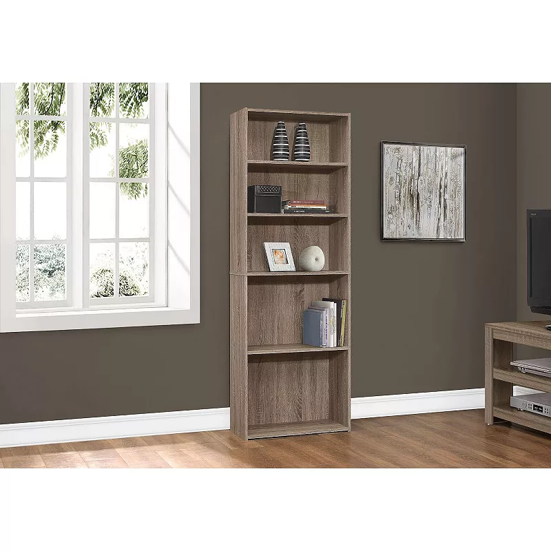 71.25 Taupe Brown Contemporary 5 Shelves Rectangular Bookcase