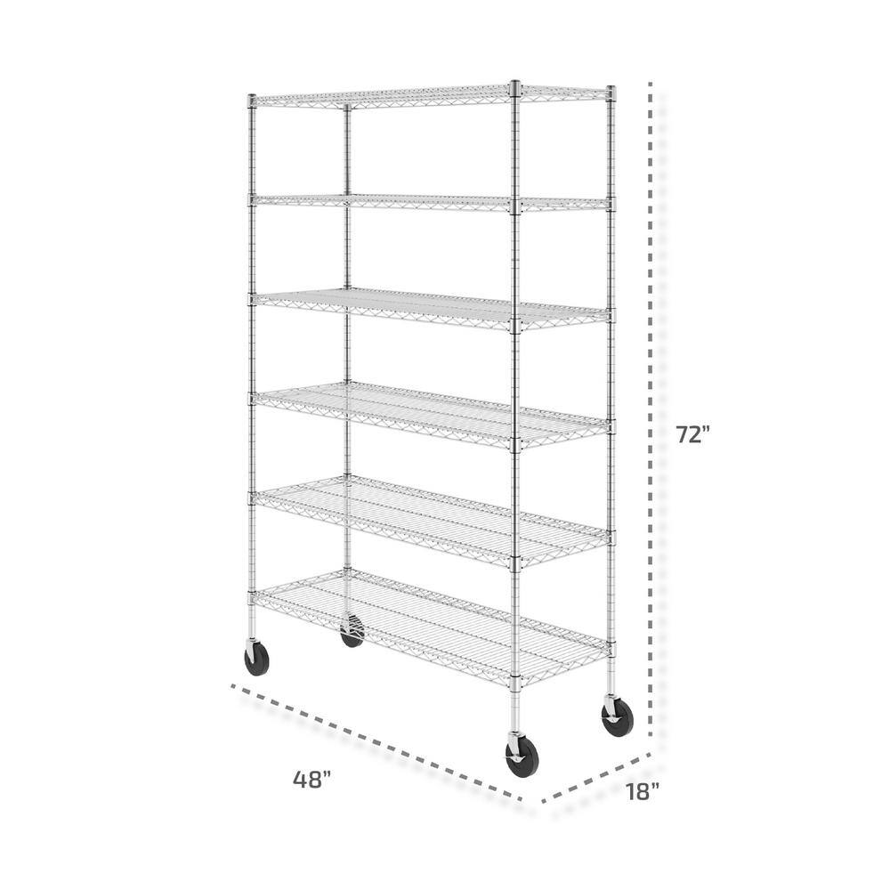 SafeRacks 72 in. H x 48 in. W x 18 in. D NSF 6-Tier Wire Chrome Shelving Rack with Wheels WS-481872-ZW6