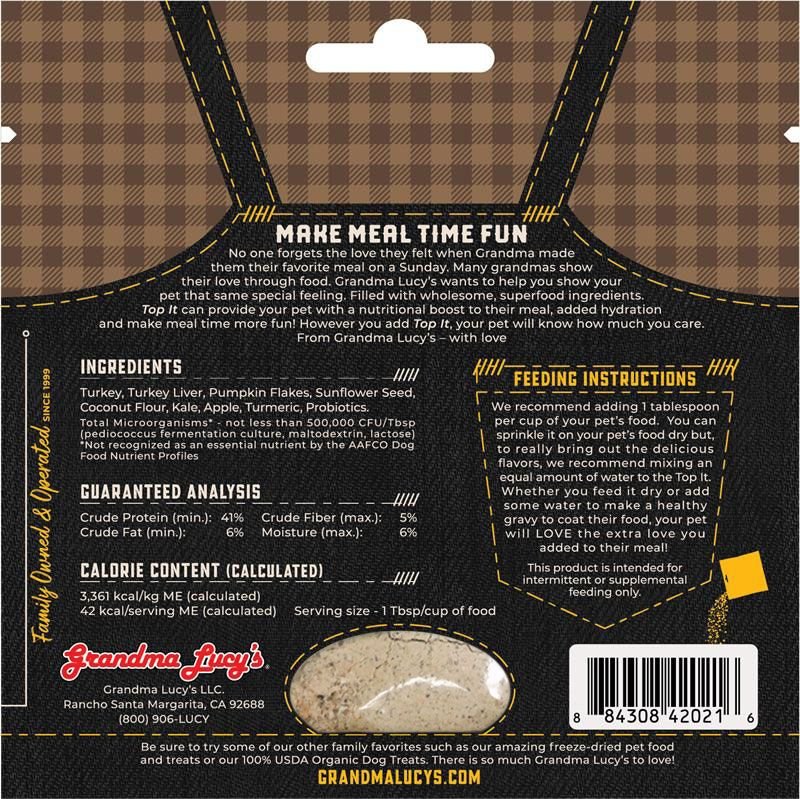 Grandma Lucy's Top It Turkey Dinner Grain-Free Dry Dog and Cat Food Topping， 4-oz bag