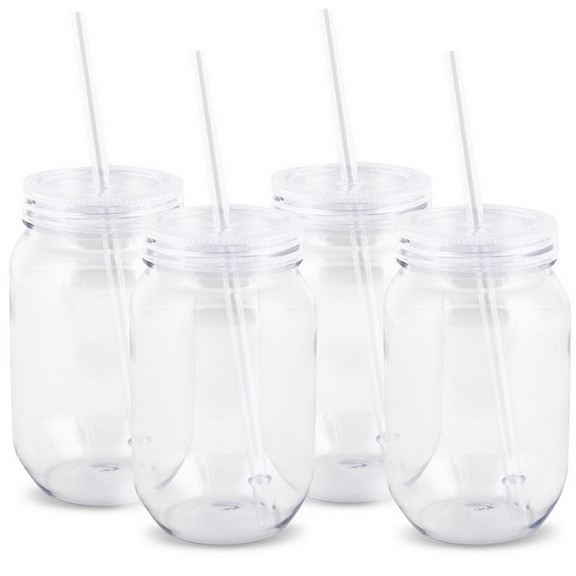 MARYLAND PLASTICS 256374 Plastic Mason Jars 16oz. ...