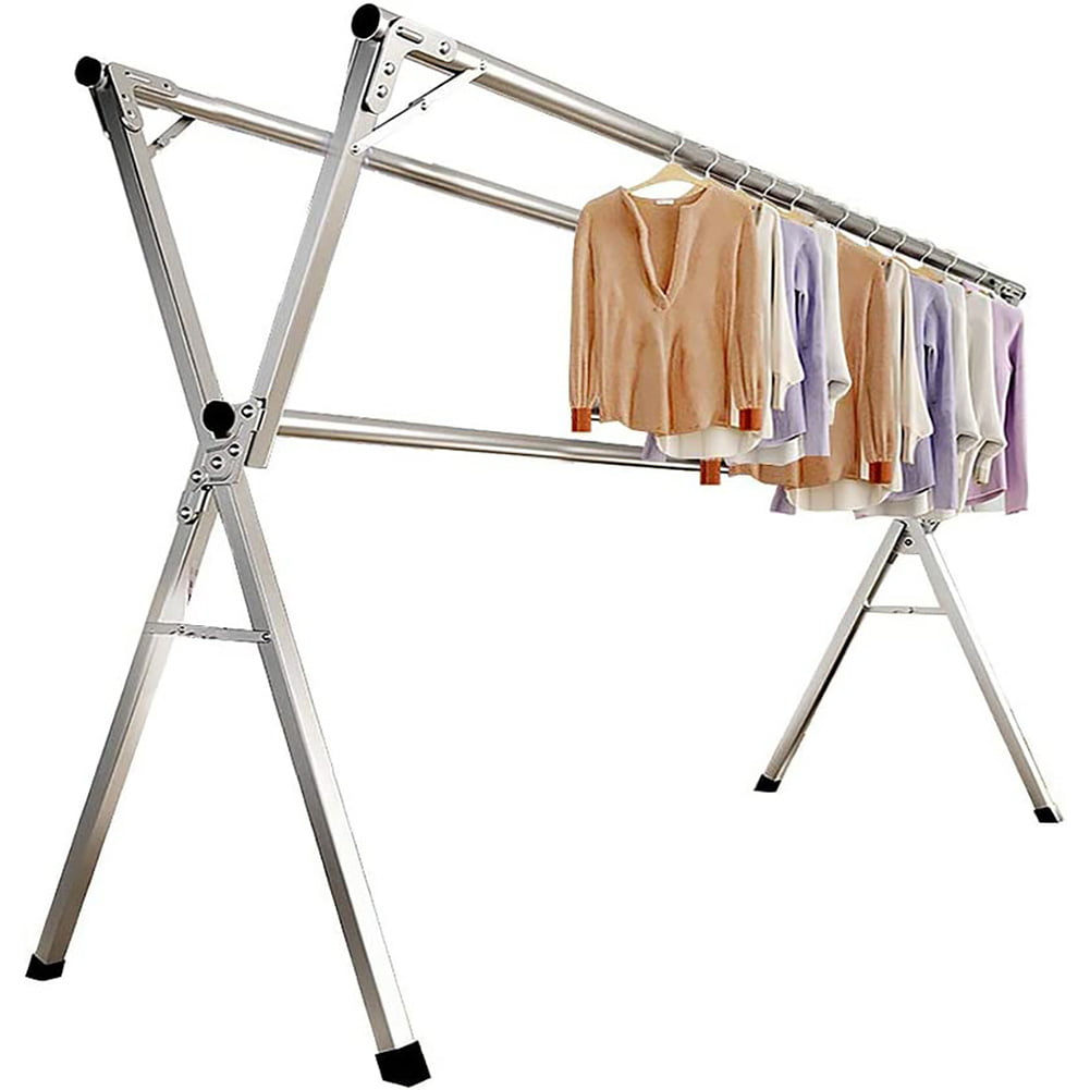 Clothes Hanging Racks,94.5 Inch Stainless Steel Adjustable and Foldable Space Saving Clothes Drying Rack Indoor Outdoor Clothes Drying Rack with Windproof Hooks