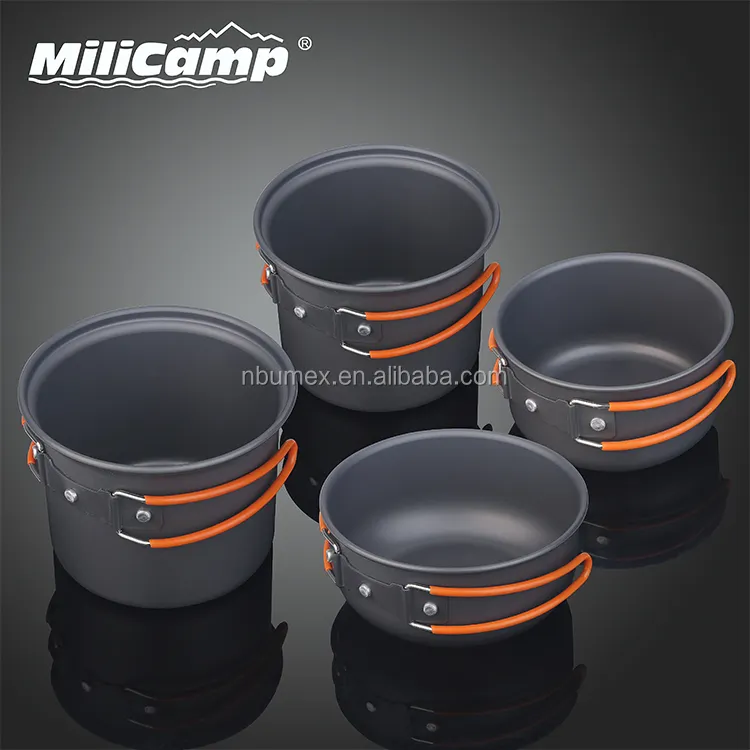 Camping Hiking 2 person portable hard anodized bowl pan pot cooking pot set