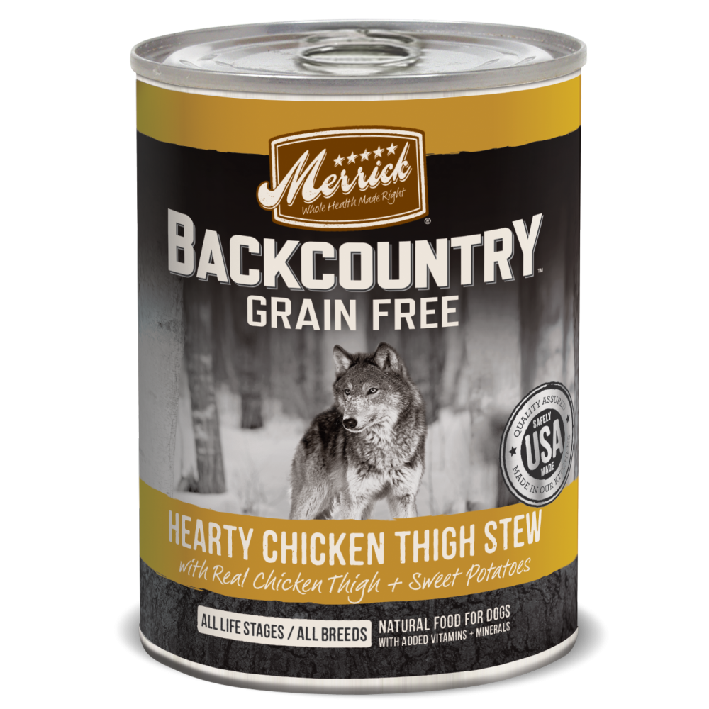 Merrick Backcountry Grain Free Hearty Chicken Thigh Stew Canned Dog Fo