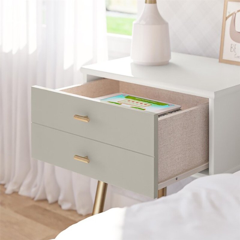 1 Drawer Nightstand  White and Taupe