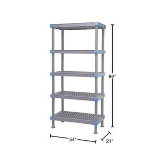 QUANTUM STORAGE SYSTEMS Millenia Gray 5-Tier Rust Proof Plastic Polymer Vented Industrial Shelving Unit (21 in. W x 86 in. H x 54 in. D) QP215486VS-5