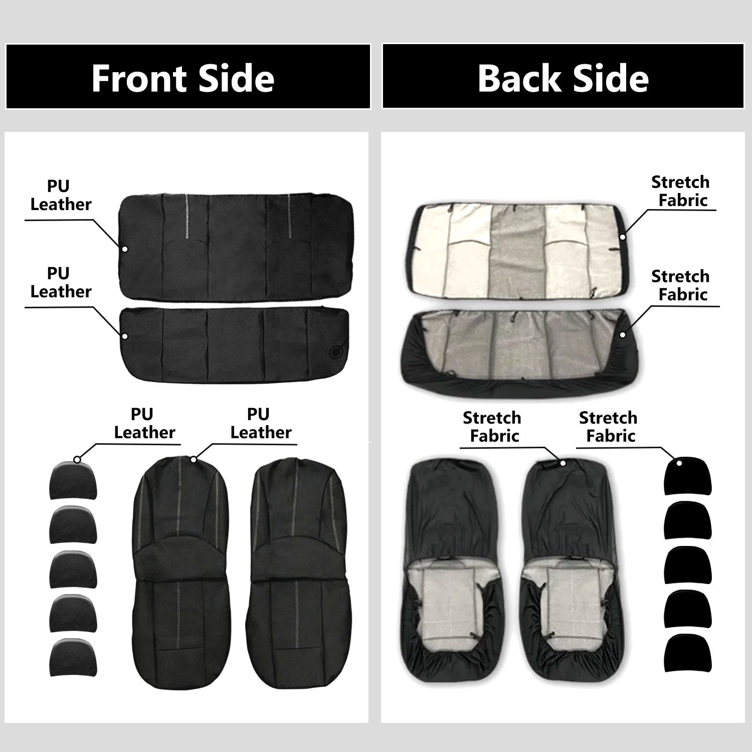 Oture Auto Car Seat Cover PU Leather Protector Front Rear Bench Seat Covers for Cars Trucks SUV