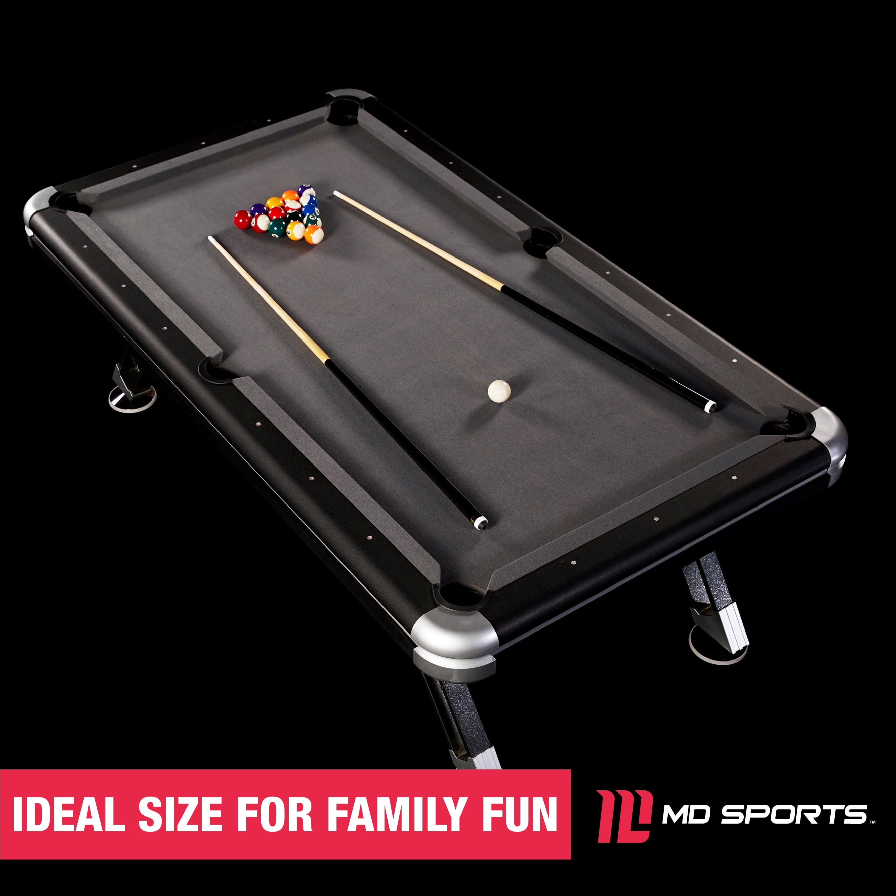 MD Sports 7.5' Titan Drop Pocket Table With Pool Ball and Cue Stick Set