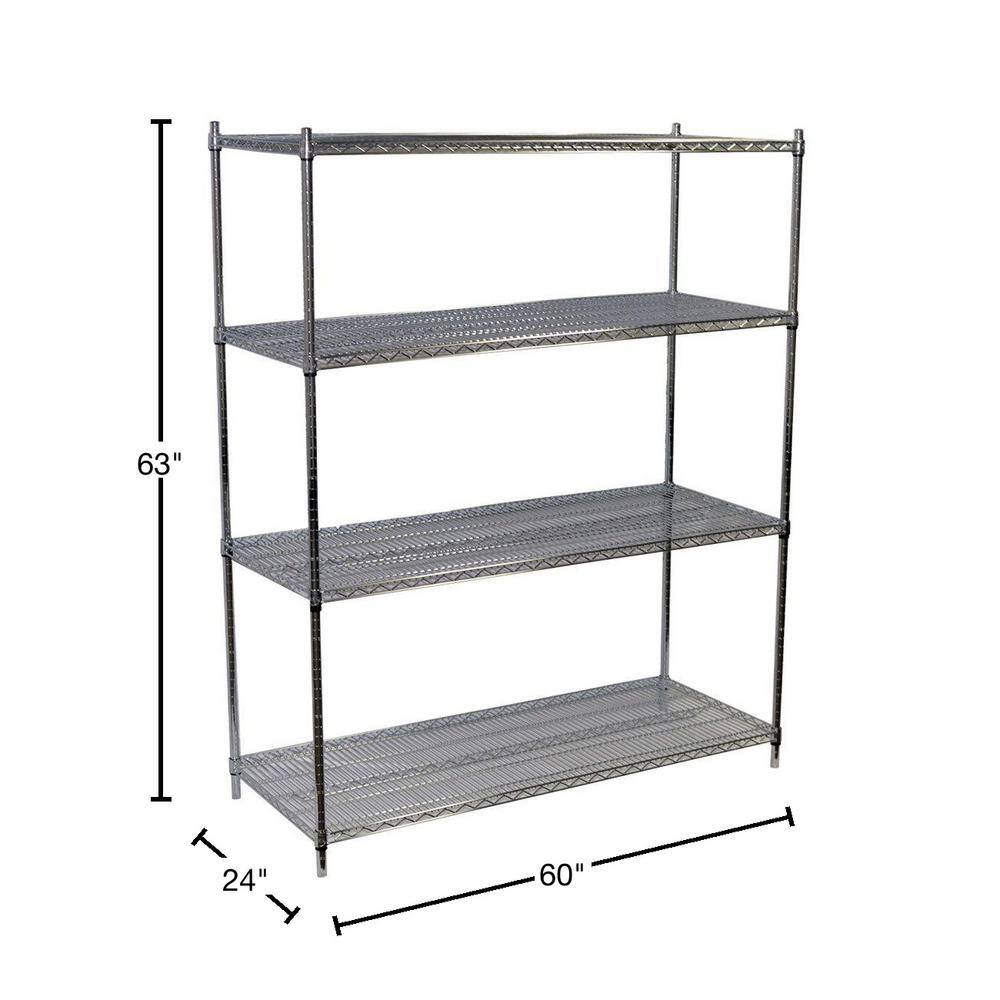 Storage Concepts Chrome 4-Tier Steel Wire Shelving Unit (60 in. W x 63 in. H x 24 in. D) WCS4-2460-63