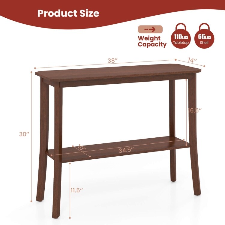 2 Tier Freestanding Wooden Console Table with Open Shelf   38\