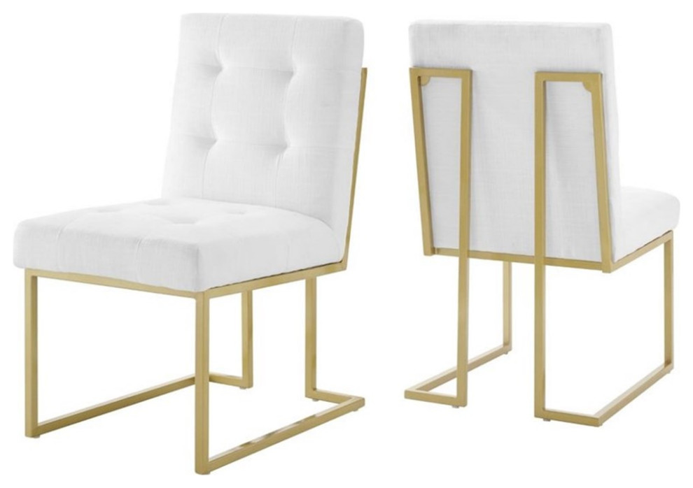 Pemberly Row Upholstered Dining Accent Chair in Gold and White (Set of 2)   Contemporary   Dining Chairs   by Homesquare  Houzz