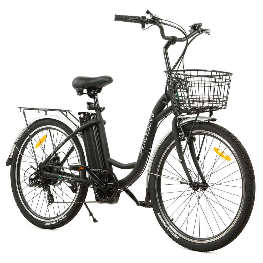 Ecotric Peacedove Step Thru Electric Bike w/ Basket and Rear Rack - City, Commuting w/ LCD Display