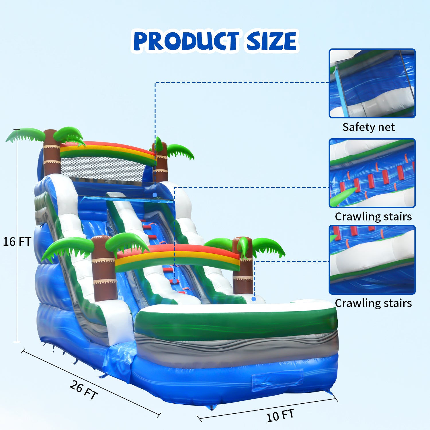 GOOSH 10' W x 26' D Inflatable Water Slide with Air Blower